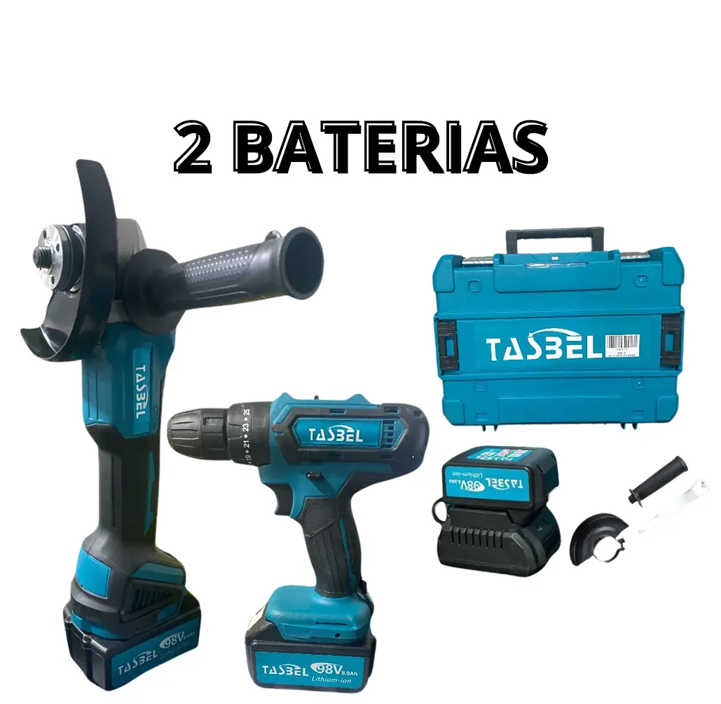 KIT 2 HERRAMIENTAS - TALADRO, ESMERIL BATERÍA 98V