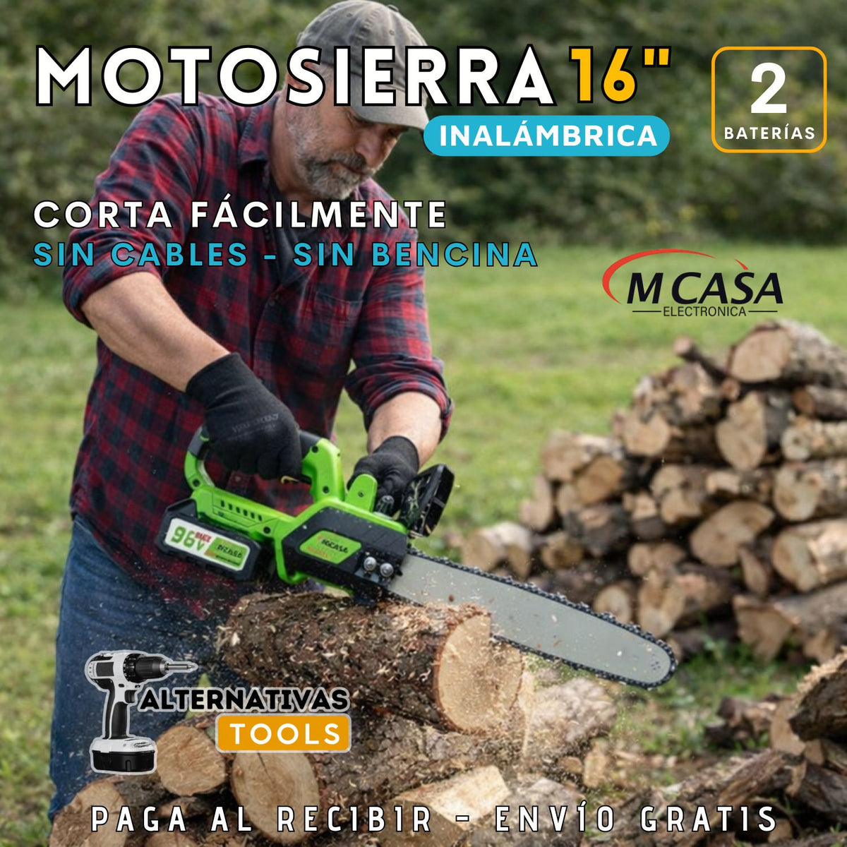 MOTOSIERRA INALÁMBRICA 16 PULGADAS 2 BATERÍAS MCASA