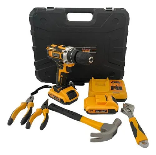 SET TALADRO INALÁMBRICO 2 BATERÍAS 98V MÁS HERRAMIENTAS