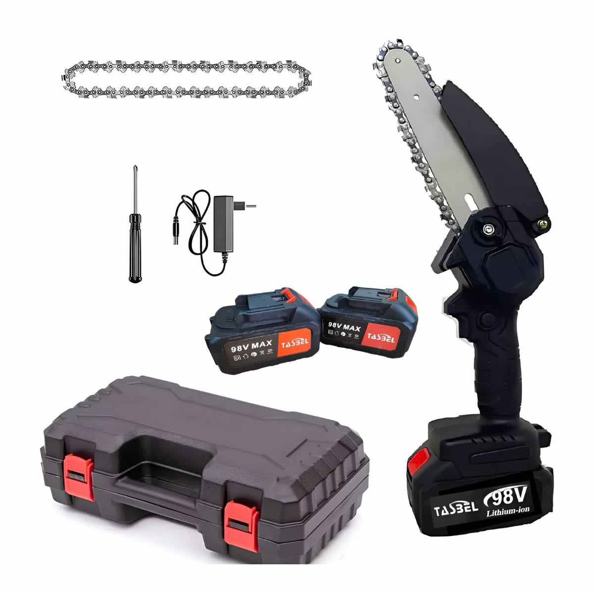MINI MOTOSIERRA 6" INALÁMBRICA 2 BATERÍAS 98V