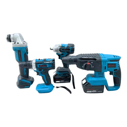 KIT 4 HERRAMIENTAS - IMPACTO - ESMERIL - ROTOMARTILLO Y TALADRO BATERÍA 128V