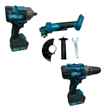 KIT 3 HERRAMIENTAS - IMPACTO, ESMERIL Y TALADRO 2 BATERÍAS 98V
