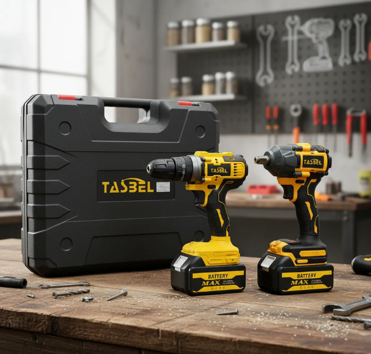 SET TALADRO Y LLAVE IMPACTO TASBEL™ 2 BATERÍAS MÁS ACCESORIOS