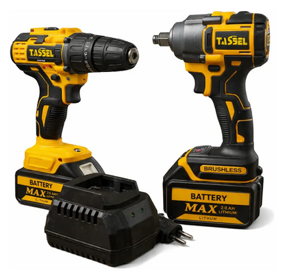SET TALADRO Y LLAVE IMPACTO TASBEL™ 2 BATERÍAS MÁS ACCESORIOS