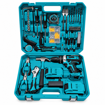 SET TALADRO INALÁMBRICO 2 BATERÍAS MÁS HERRAMIENTAS