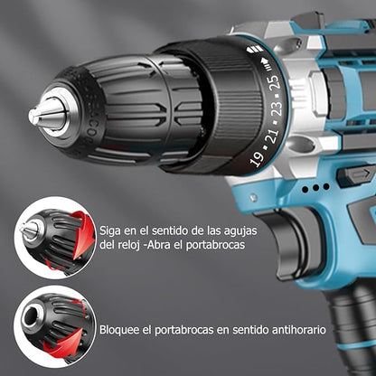 TALADRO INALÁMBRICO 2 BATERÍAS 98V MÁS 22 ACCESORIOS