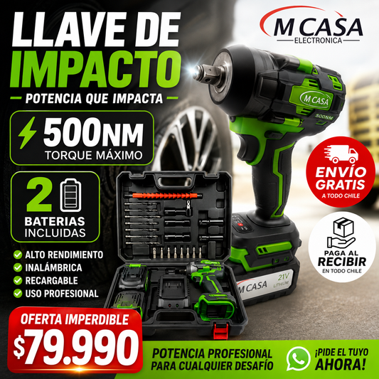 TALADRO DE IMPACTO INALAMBRICO MCASA 2 BATERIAS 98V 500NM