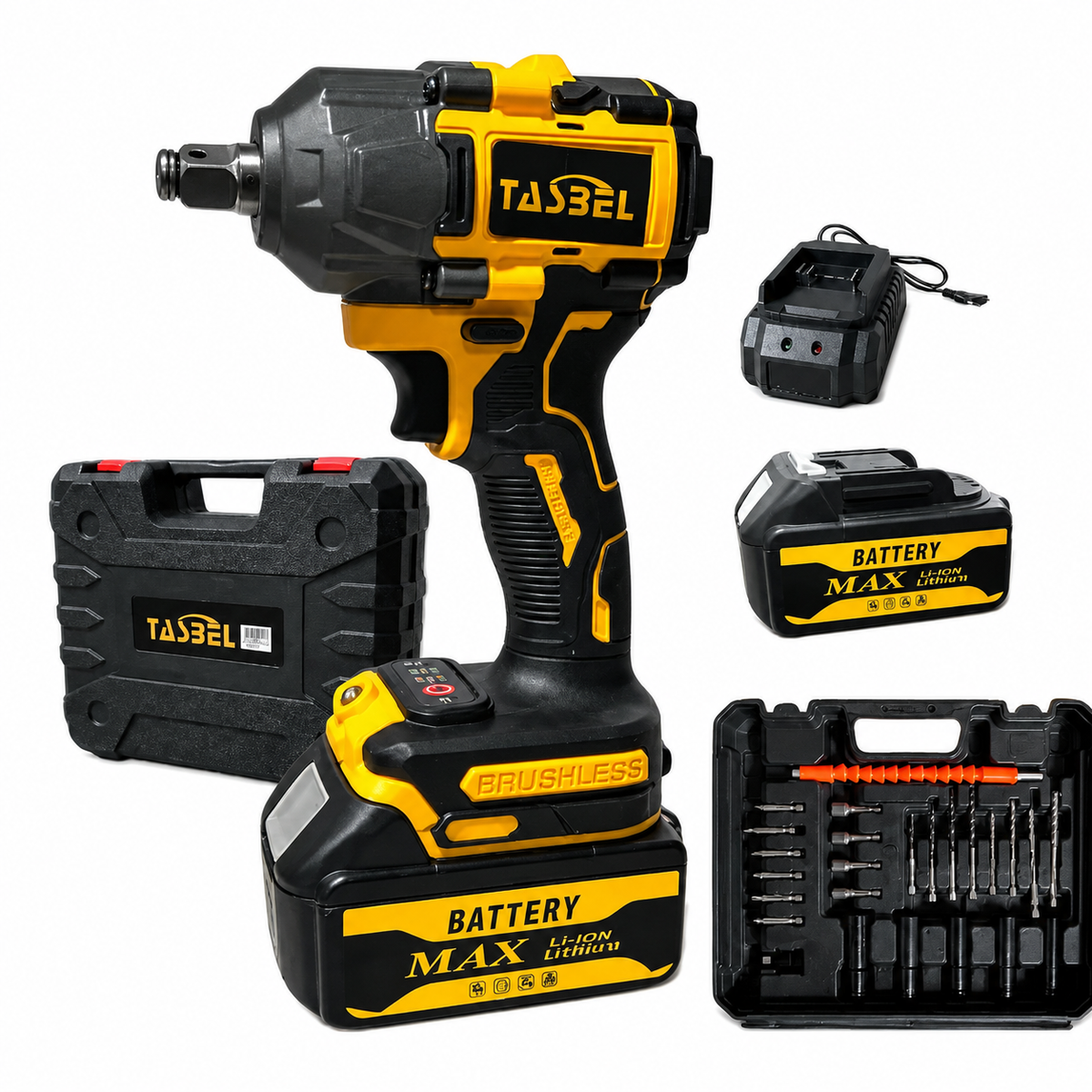 LLAVE DE IMPACTO INALAMBRICA 350NM BRUSHLESS 2 BATERÍAS MÁS ACCESORIOS