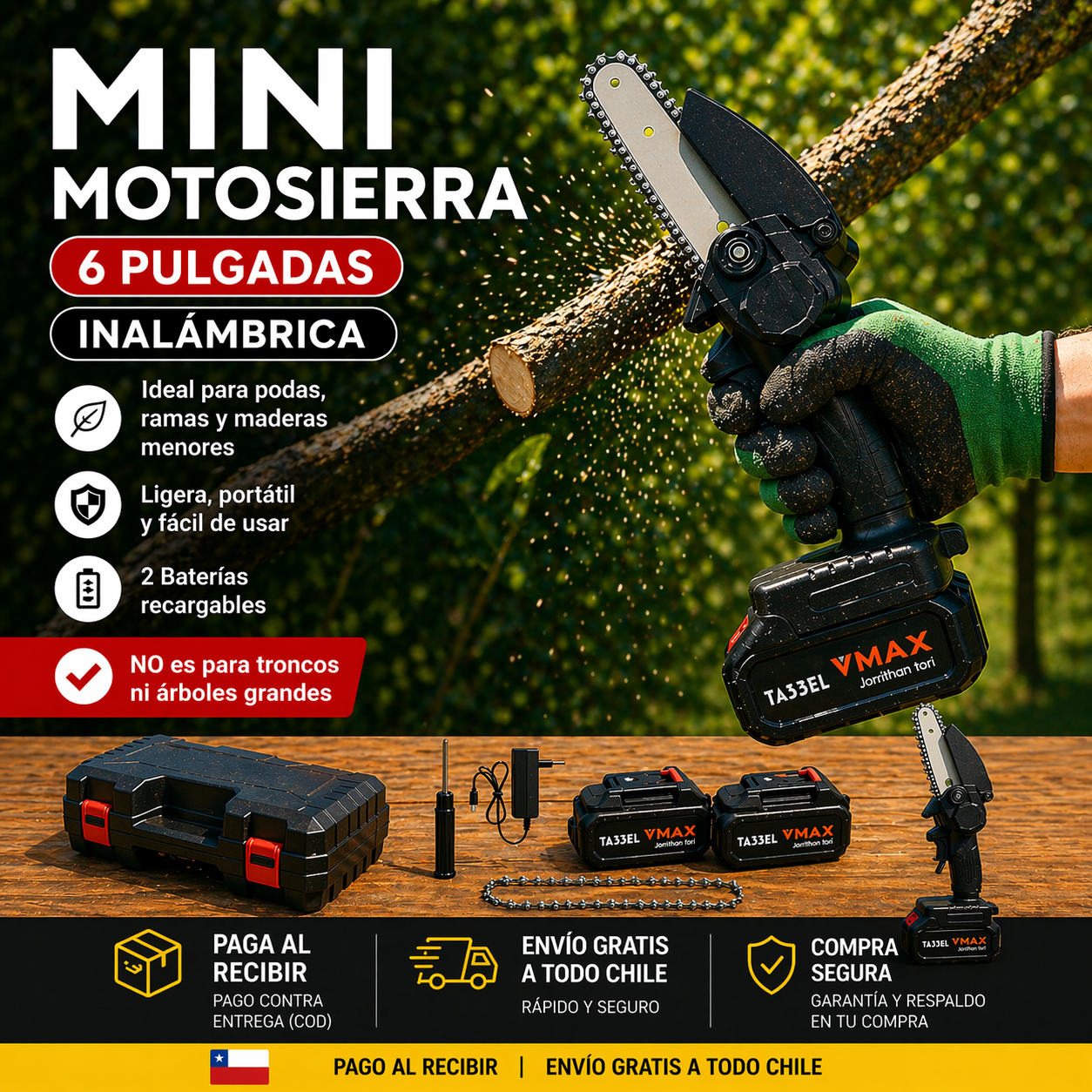 MINI MOTOSIERRA 6" INALÁMBRICA 2 BATERÍAS