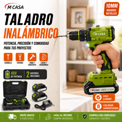 TALADRO INALAMBRICO 10MM MCASA 2 BATERIAS 48V