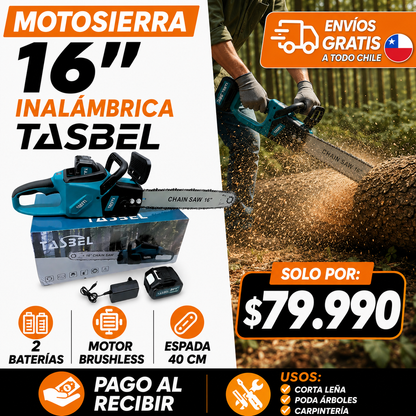 MOTOSIERRA INALÁMBRICA 16 PULGADAS 2 BATERÍAS 98V