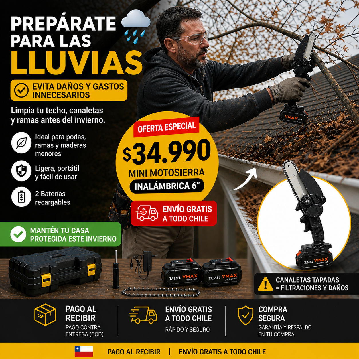 MINI MOTOSIERRA 6" INALÁMBRICA 2 BATERÍAS