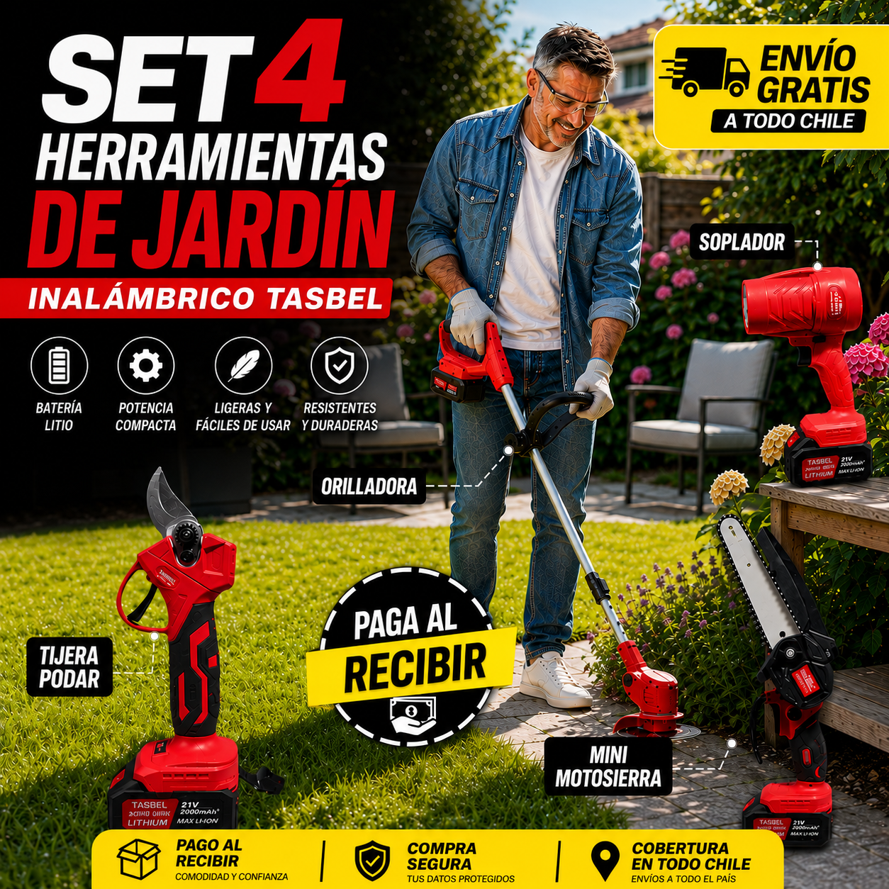 SET 4 HERRAMNIENTAS JARDIN TASBEL