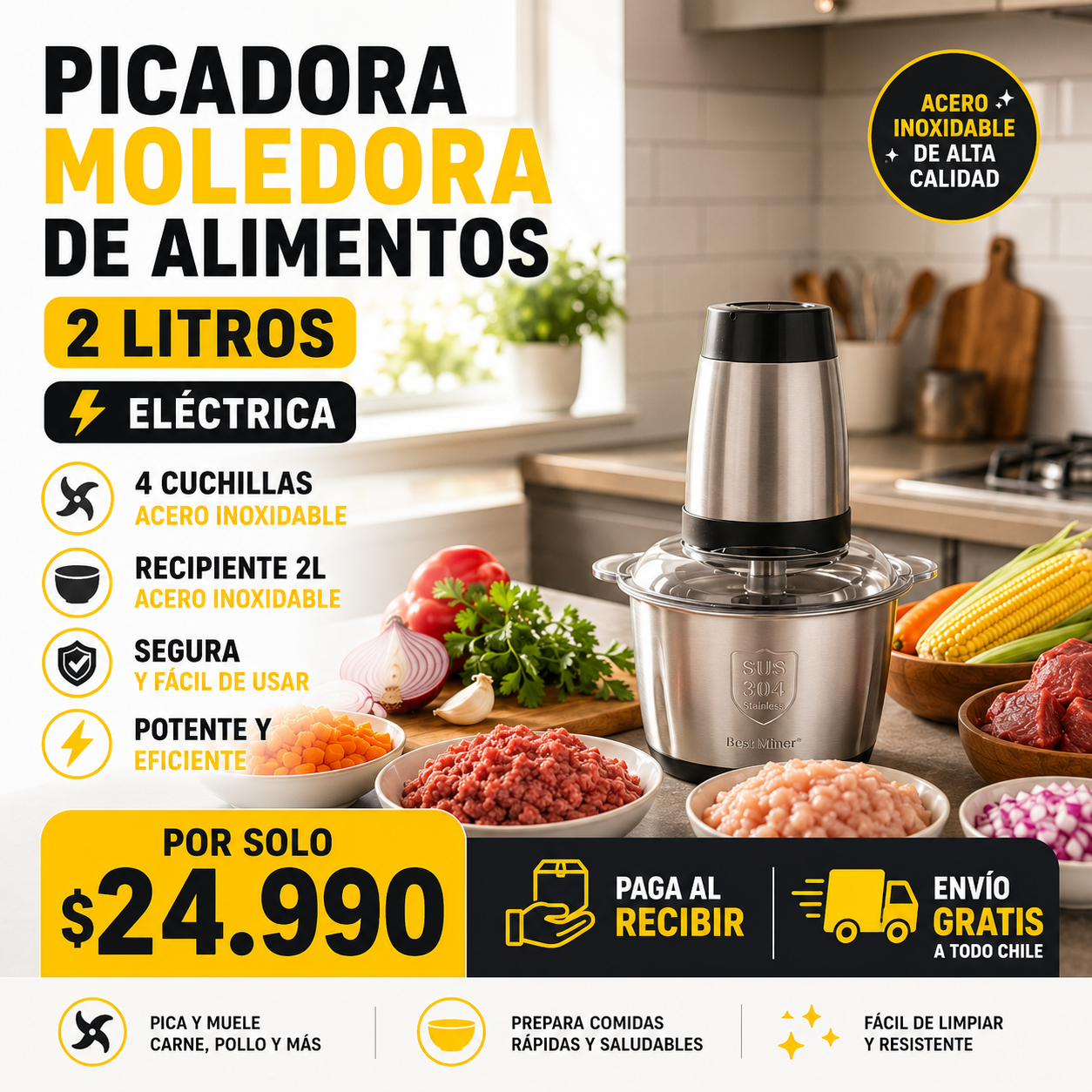 Picadora Moledora De Alimentos 2 Litros