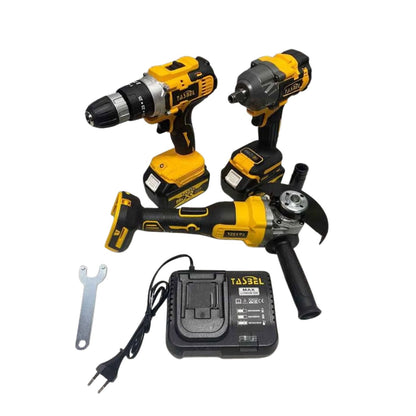 KIT 3 HERRAMIENTAS - IMPACTO, ESMERIL Y TALADRO 2 BATERÍAS 98V