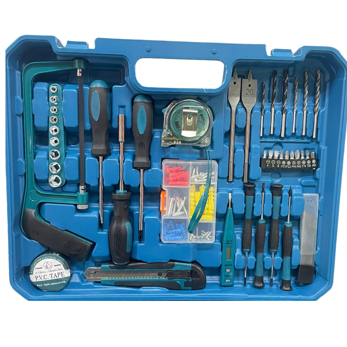 SET TALADRO INALÁMBRICO 2 BATERÍAS 98V MÁS HERRAMIENTAS