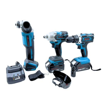 KIT 4 HERRAMIENTAS - IMPACTO - ESMERIL - ROTOMARTILLO Y TALADRO BATERÍA 128V